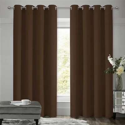 Obrázok produktu pre Záclony do spálne alebo obývačky, 2 kusy, hnedé, s okami, rozmer 175 x 140 cm. Termoizolačné, chrániace pred chladom, zatemňovacie