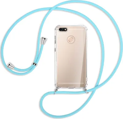 Produktbild von Handykette Backcover-Schutzhülle mit Band (Metall silberfarben) für Huawei P9 lite mini, Y6 Pro 2017 - himmelblau