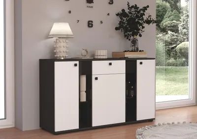 Produktbild von Kommode Salsa 2 Lamellenoptik Anbauwand Wohnwand Sideboard MDF Weiss matt + Grau