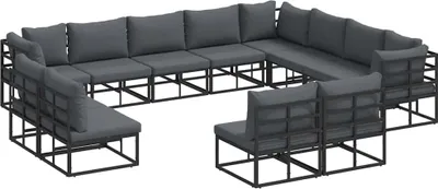 Produktbild von Gartensofa-set mit Kissen 12 pcs Schwarz Aluminium
