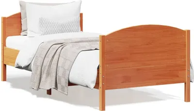 Produktbild von Design Massivholzbett mit Kopfteil Wachsbraun 90x200 cm Kiefer, Klassische Betten 2024 Neu