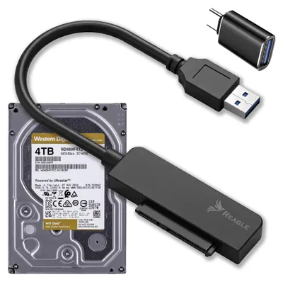 Zdjęcie produktu dla Reagle – przejściówka SATA na USB dla dysków SSD i HDD 2,5 cala, USB-C 3.1, 5 Gb/s, kabel do dysków twardych, kompatybilna z systemami Windows, Mac i Linux, Plug & Play