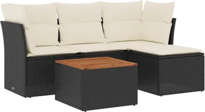 Produktbild von vidaXL 5-tlg. Garten-Sofagarnitur mit Kissen Schwarz Poly Rattan