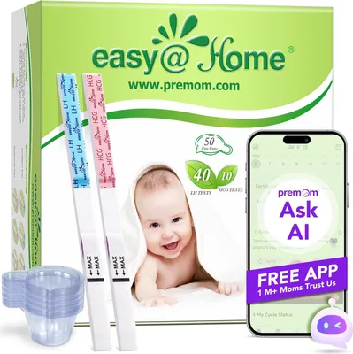 Produktbild von Schnelltest Easy@Home 40 Ovulationstests + 10 Schwangerschaftstests + 50 Tassen, empfindlicher Fruchtbarkeitstest für Frauen, Kinderwunsch 25 mIU/ml,