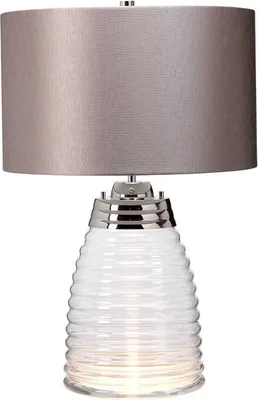 Produktbild von Tischleuchte Metall 64,3 cm hoch Nickel poliert Taupe E27 rund warmweißes Licht 3000 K 620 lm Modern