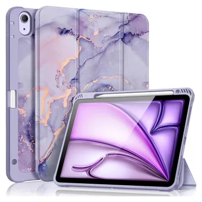 Produktbild von Fintie Hülle für iPad Air 11 Zoll M4/M3/M2 (2026/2025/2024), iPad Air 5. Generation (2022)/4. Gen 2020 10,9 Zoll mit Stifthalter, Soft TPU Rückseite Abdeckung Schutzhülle Intelligent Case, Marmor Lila