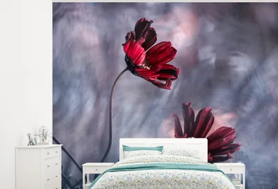 Produktbild von MuchoWow® Fototapete für Wohnzimmer oder Schlafzimmer Wandtapete Vinyl Motivtapete Blumen - Rot - Pflanzen - Natur - 375x300 cm - Tapezierpapier