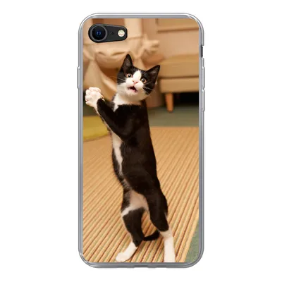Produktbild von MuchoWow® Handyhülle Schutzhülle Hülle für iPhone SE 2020 Katze - Wohnzimmer - Schwarz Silikon Softcase Handy Hülle - Kartenbesitzer