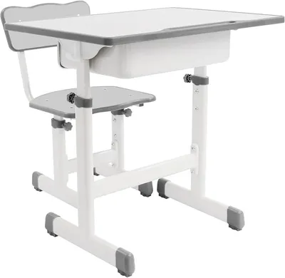 Imagen del producto de Escritorio infantil con altura ajustable, escritorio para estudiantes, escritorio para jóvenes, set de escritorio para niños con silla y cajón (gris)