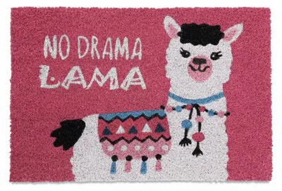 Produktbild von Relaxdays Fußmatte Lama, Kokos, Türvorleger mit Spruch, 60 x 40 cm, rutschfest, Fußabstreifer innen & außen, pink/weiß