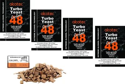Produktbild von 4 x Alcotec Turbohefe 48 + Aktivkohle, Alkohol Brennhefe, Gärhefe, Wodkahefe