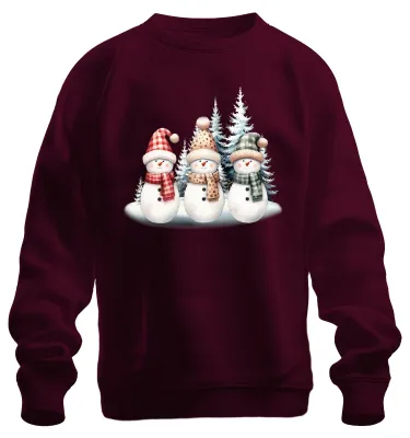 Productafbeelding van Sneeuwmannen - Kerstmis, kerstcadeau, uni kersttrui, bordeauxrood, maat M