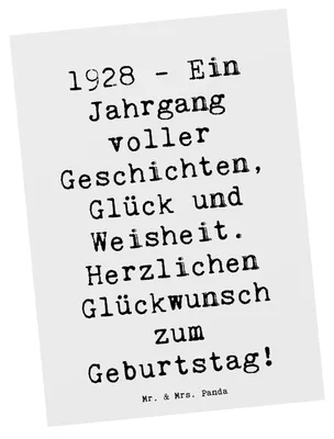 Produktbild von Mr. & Mrs. Panda Postkarte Spruch 1928 Geburtstag - Weiß - Geschenk, feiern, Jubiläum, Geburt, Happy Birthday, Weisheit, Geburtstagsgeschenk, bildkarte, Ansichtskarten