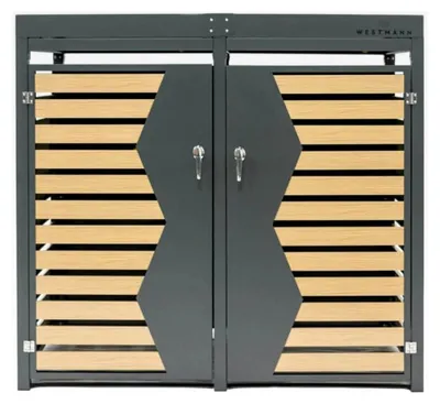 Produktbild von Mülltonnenbox für 2 x 240L Mülltonnen | 84x134x125 cm Grau | Metallverkleidung mit Holzelementen