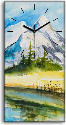 Produktbild von Leinwand Uhr Küche Wohnzimmer Bild 30x60 Gemälde See Berg Wald Bäume Landschaft - schwarze Hände