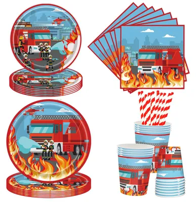 Feuerwehr Partygeschirr Set, 50 Teile für 10 Gäste