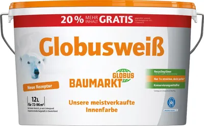 Produktbild von Globusweiß Wandfarbe weiß matt 12 L