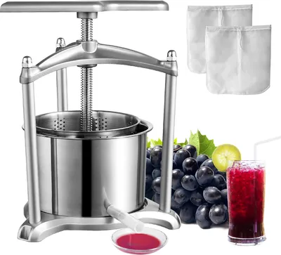 Produktbild von VEVOR 5 L Obstpresse Apfelpresse Fruchtpresse Maischepresse, Beerenpresse 18 x 15 cm Apfelpresse Manueller Entsafter Fruchtpresse Mechanische Edelstahl Presse Geeignet für Saft Fruchtpüree usw.