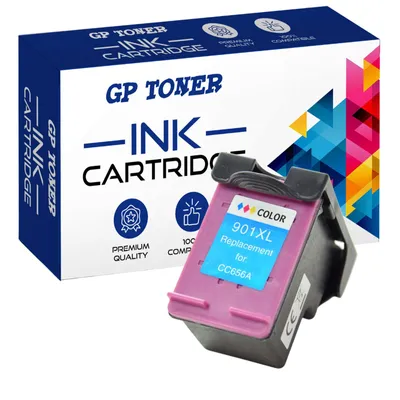 A product shot of an ink cartridge and its packaging.