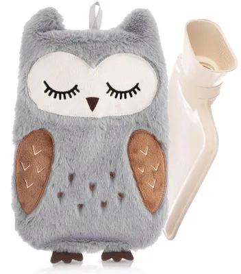 Image de Housse pour bouillotte avec motif d'hibou - Gris - 600 ml