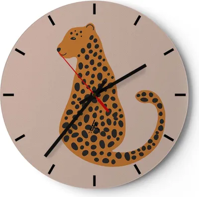 Produktbild von Wanduhr - Rund - Glasuhr - Panther Grafik Leopard - 40x40cm - Schleichendes Uhrwerk - Lautlos - zum Aufhängen bereit - Dekoration Modern - Wanddekoration aus Glas - C3AR40x40-4893
