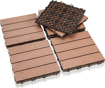 Immagine prodotto di Piastrelle per terrazze Vigevee marroni, 110 pezzi (10 m²), piastrelle a incastro effetto legno, piastrelle in WPC, 30 x 30 cm