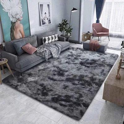 Image de Tapis Unyqoos® à poils longs – peluche douce de 4 cm en fibres synthétiques, dos antidérapant, design noir et blanc, idéal pour les salons et les chambres