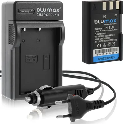 Produktbild von 1x Akku + Lader für Nikon EN-EL9  DSLR D40 D60 D3000 D5000 1000 mAh (7,2V)