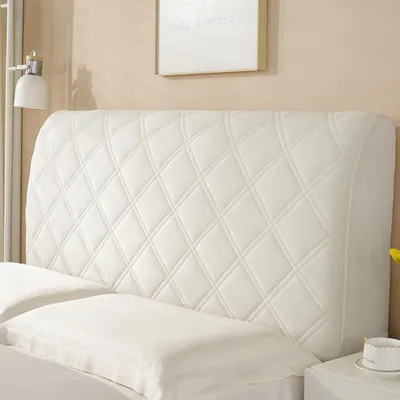 Image de Housse de protection pour tête de lit - Housse extensible et anti-poussière en blanc cassé