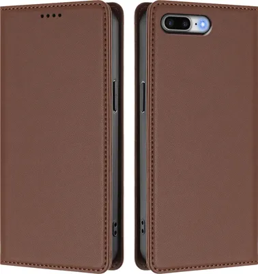 Image de Étui en cuir pour iPhone 8 Plus/7 Plus/6s Plus/6 Plus, étui à rabat magnétique en cuirPolyuréthaneavec support, marron