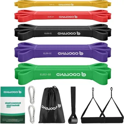 Produktbild von Famanu Fitnessbandenset mit 5 Widerstandsstärken - inkl. Handgriffe und Tragetasche
