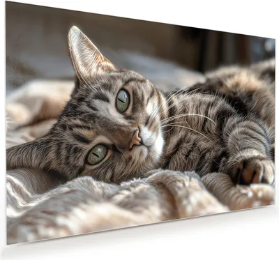 Produktbild von Glasbild 90x60cm in XXL für Wohnzimmer, Schlafzimmer Motiv Gemütliche Katze