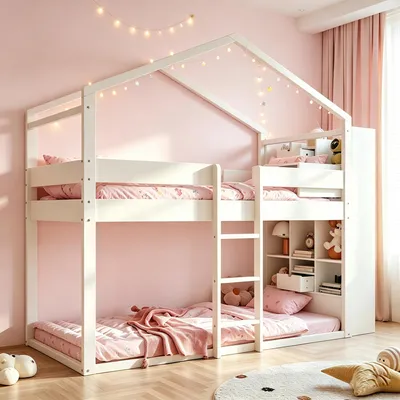 Produktbild von Merax Etagenbett 90x200cm mit Stauraum auf beiden Etagen, EN 747 , Hochbett mit Lattenrost (nur oben), Jugendbett aus Kiefernholz, Weiß
