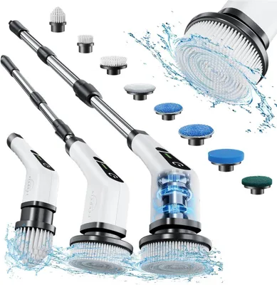 Immagine prodotto di Spazzolone elettrico - Pulitore senza fili - Ideale per la pulizia del bagno - Manico regolabile - 137 cm - Bianco