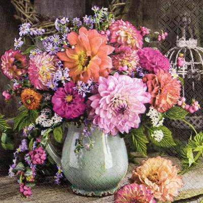 Produktbild von 20 Servietten Bunch of Dahlia - Dahlien in Blumenvase 33x33cm