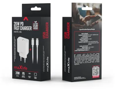 Image de Chargeur mural Maxlife PD QC MXTC-06 1x USB-C 20 W blanc + câble USB-C - USB-C 20 W