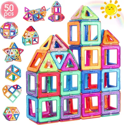 Produktbild von Magnetische Bausteine Montessori Spielzeug 50 pcs, Magnetbausteine Spielzeug Kinder, Bausteine für Kinder