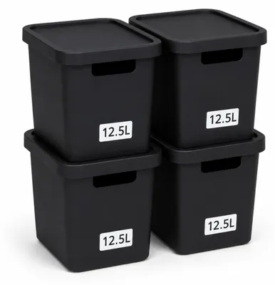 Produktbild von Plastard Aufbewahrungsbox mit Deckel 4er-Set 12,5 Liter in Schwarz
