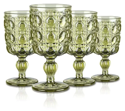 Obrázok produktu pre Solidchoice – Súprava 4 vintage zelených sklenených pohárov na víno, objem 300 ml