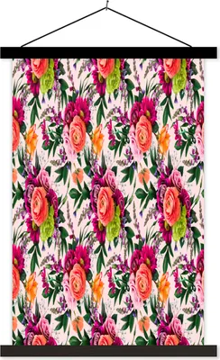 Produktbild von MuchoWow® Textilposter Blumen - Muster - Farben 40x60 cm mit schwarzem Rahmen - Wanddekorationen
