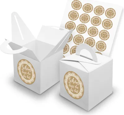 Produktbild von itenga SET 24x Würfelboxen mit Griff Weiß (V42) + Motivsticker (M202)