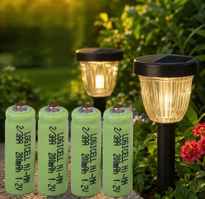 Produktbild von 4 Stück LogiCell Wiederaufladbare 2/3AA Ni-MH-Akku 200mAh, 1,2V Solar Mignon Batterie für Solarprodukte, Solarlampen, LED Gartenleuchte Dekoleuchten