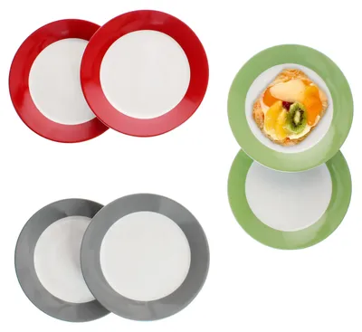 Produktbild von 6x Variant Trio Kuchenteller Frühstücks-Teller Dessert 6 Personen Grün Grau Rot