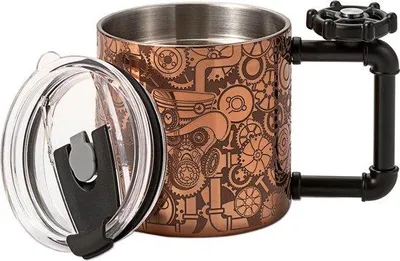 Produktbild von Doppelschichtiger Kaffeebecher mit drehbarem Henkel und Rieddeckel