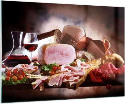 Produktbild von Bilder auf glas - Essen Essen Wurst Kräuter - 100x70cm - Glasbilder - Wandbilder - Kunstdruck - zum Aufhängen bereit - Wanddekoration aus Glas - Glas Bilder - Wandbild auf Glas - GAA100x70-2568