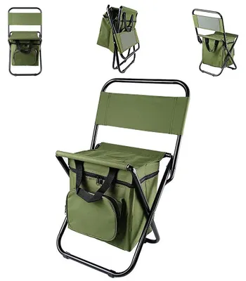 Immagine prodotto di Sedia da campeggio 2 in 1 - Sedia pieghevole con borsa termica - Scomparto termico isolato - Portata massima 120 kg - Ideale per pesca, escursioni, picnic e attività all'aperto - Verde