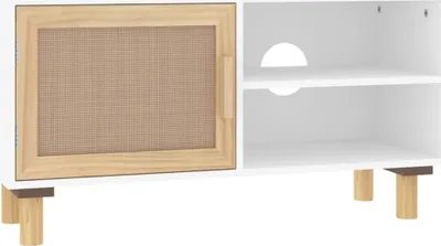 Obrázek produktu pro vidaXL TV skříňka bílá 80x30x40 cm Borovicový masiv a přírodní ratan