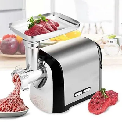 Image de Hachoir à viande électrique - 3200 W - Robot de cuisine multifonction - 3 grilles en acier inoxydable, bouchon, grille à kebab