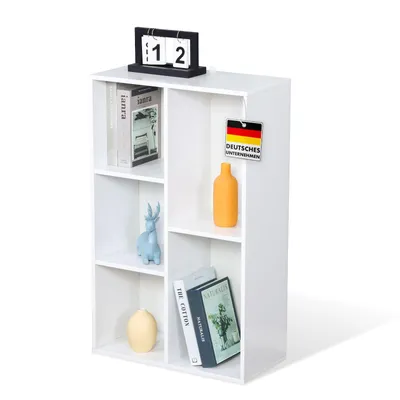 Zdjęcie produktu dla Regał na książki, biały regał stojący z płyty MDF z 5 przegrodami na książki i akcesoria domowe, 50 x 24 x 80 cm, biały regał, Arkansas