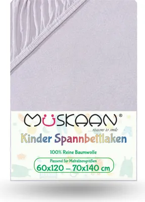 Produktbild von Jersey Kinder Spannbettlaken 60x120 cm - 70x140 cm Silber / Hellgrau 100% Baumwolle